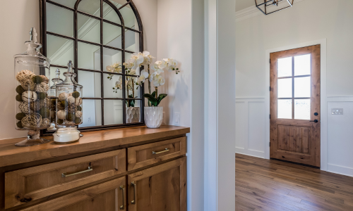 A light wooden interior door