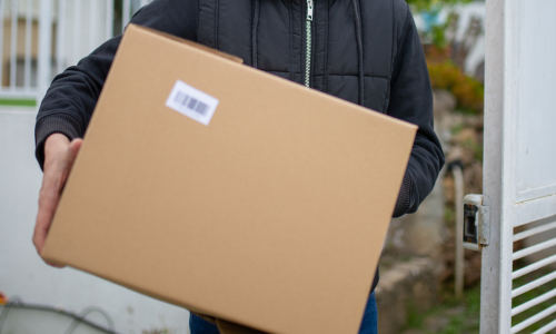 Someone carrying a cardboard box