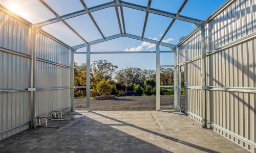 Metal shed being built