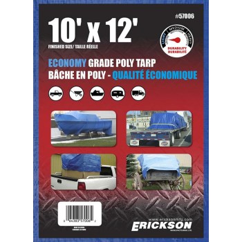 Erickson Mfg 57006 Economy Blue Poly Tarp ~ 10 Ft x 12 Ft