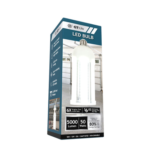 Gt Lite GT-CB-50C 5000 Lumen LED Corn Cob Bulb, 50-Watt, 250-Watt Equivalent, 5000K Daylight, E26
